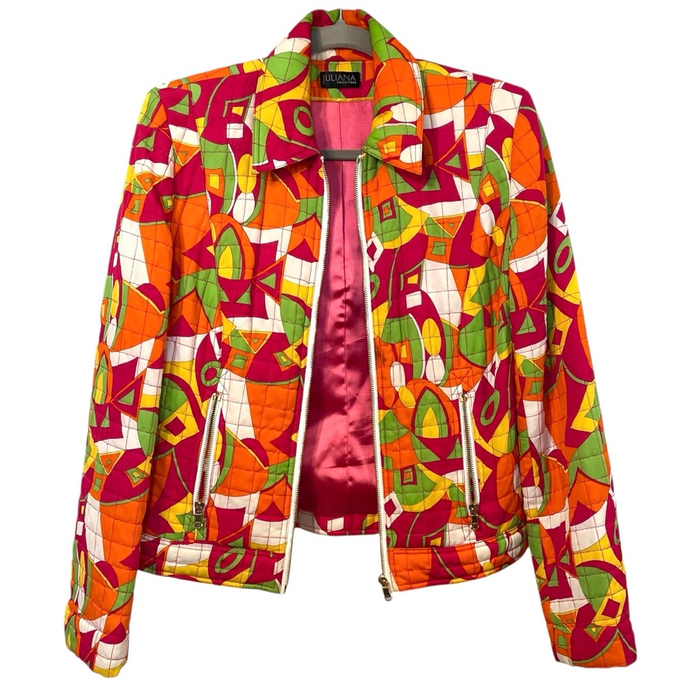 Vintage 100% Silk Juliana Quilted Geometric Zip Up Women's Jacket